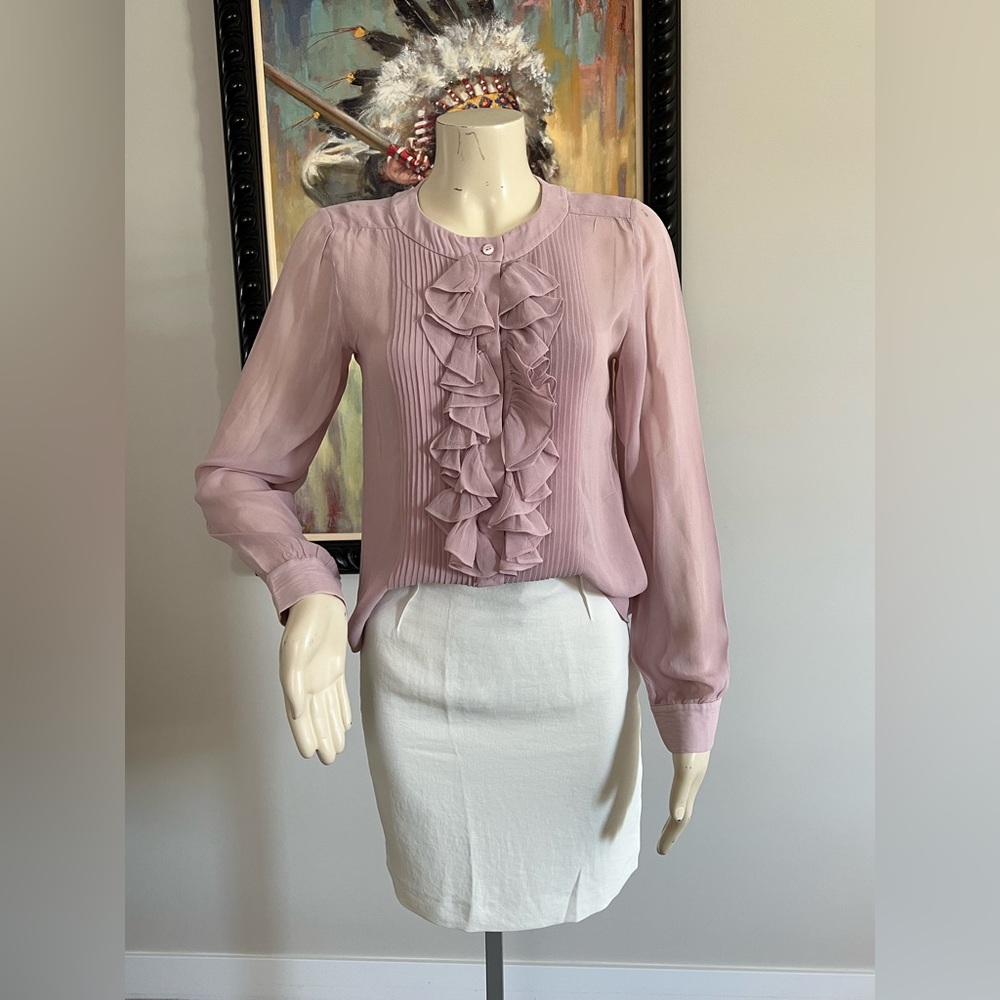 Luisa Spagnoli Pink Ruffled Long Sleeve Blouse – Size Small - Picture 2 of 10